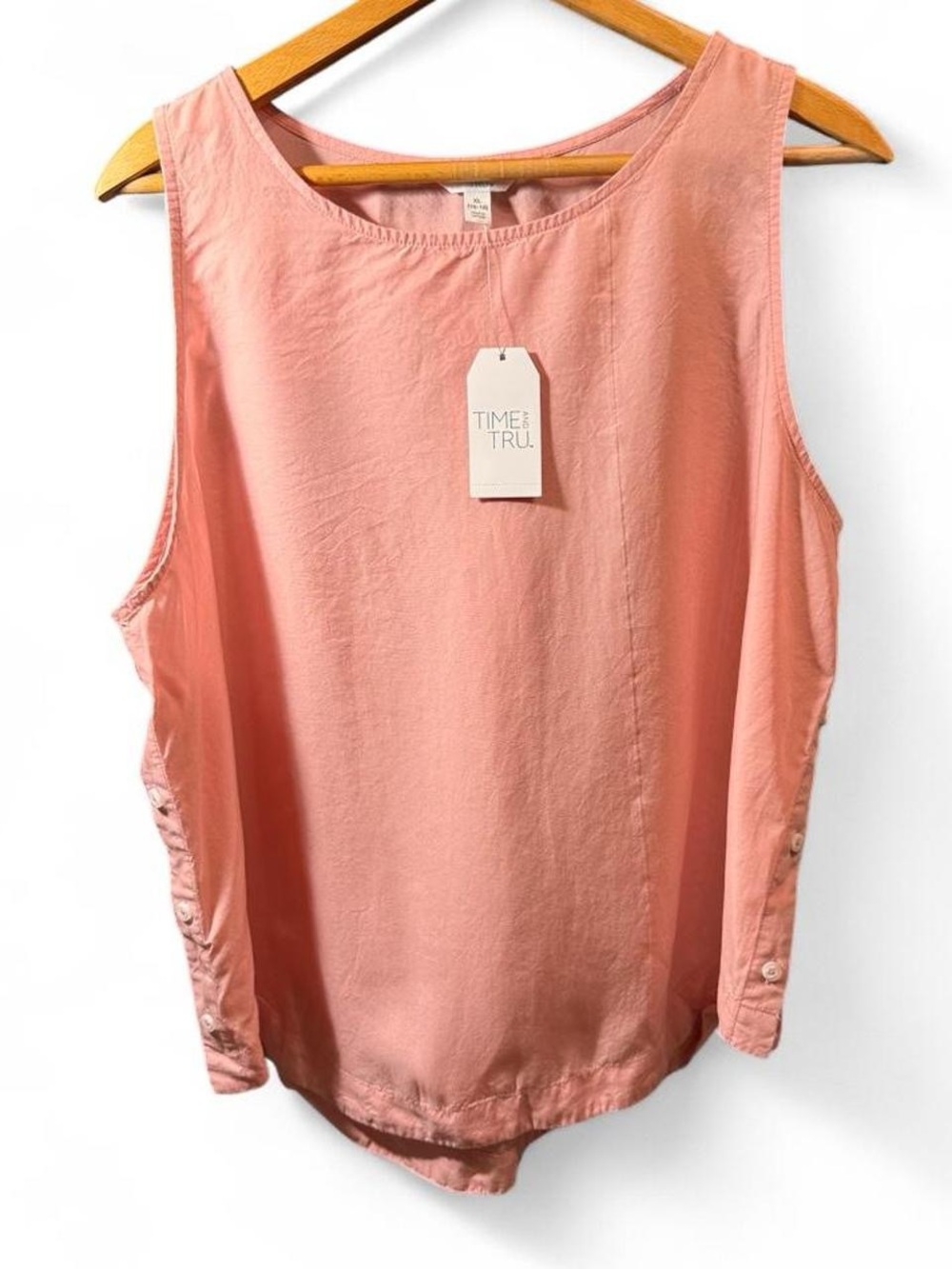 Pink Sleeveless Scoop Neck Button Side Tank